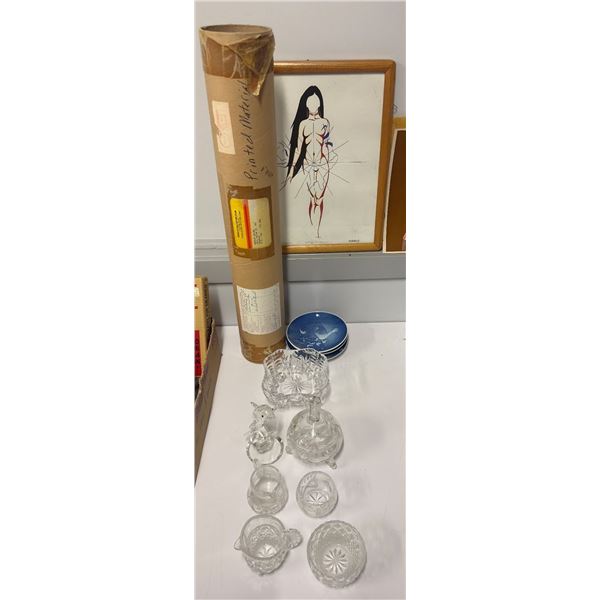 Group of crystal glass? bowls, cream, ash tray, Mothers Day plates, etc...