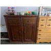 Image 3 : Large group of misc items including - vintage jelly cupboard 50in H 48in L, 9 pce wooden drawer appr