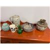 Image 4 : Group of misc items including - 3 tier wooden glass case shelf approx. 45in L 43in H, decor jars, Be