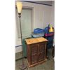 Image 1 : Group of 2 lamps & wooden storage cabinet approx. 36in H 27in L