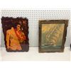Image 1 : Group of 2 decor pcs including - Elvis Presley wood design & framed ship on the sea