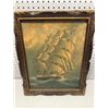Image 2 : Group of 2 decor pcs including - Elvis Presley wood design & framed ship on the sea