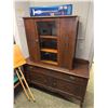 Image 1 : Large wooden china cabinet approx. 52in L 63in H 18in D w/Bissell vacuum