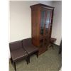 Image 1 : Large group of misc including - 2 dining chairs, 5 tier glass wooden cabinet 77in H 28in L, small si