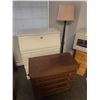 Image 1 : Vintage secretary desk approx. 32in L 17in D 41in H, lamp & bedside dresser table approx. 31in L 17i