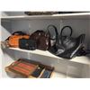 Image 1 : Shelf lot of misc purses/bags & wood decor