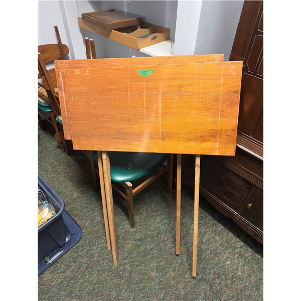 2x Teak surfboard dining table & approx. 5 chairs