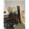 Image 3 : Room lot of misc items including - pet kennel, bar stools, wood table, barrel, fur, misc bags, lamp