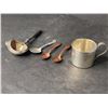 Image 2 : Sterling silver mug w/sterling & copper spoons & antique dripless tea strainer
