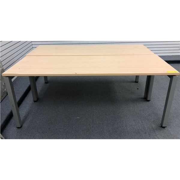 Group of 2 wooden top tables w/ metal legs (approx. 6ft x 2ft x 30")