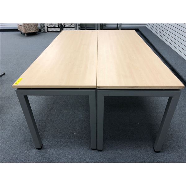 Group of 2 wooden top tables w/ metal legs (approx. 6ft x 2ft x 30")