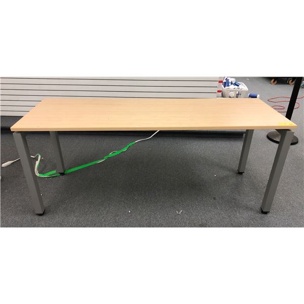 Group of 2 wooden top tables w/ metal legs (approx. 6ft x 2ft x 30" & 66" x 2ft x 28")