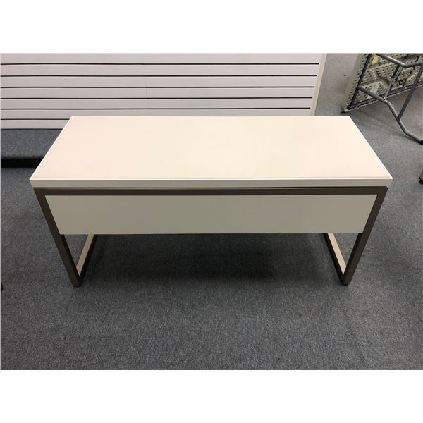 Modern white dresser cabinet w/ drawer & metal legs (approx. 50" x 20" x 24 1/2")