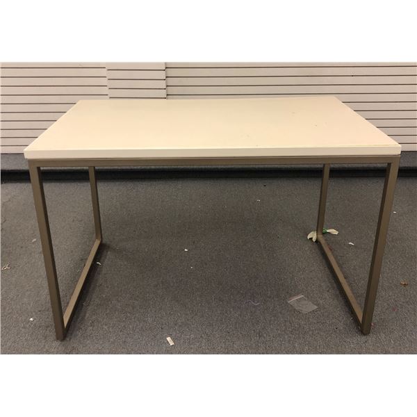 High-end modern white table w/ metal legs (approx. 55" x 32" x 3ft)
