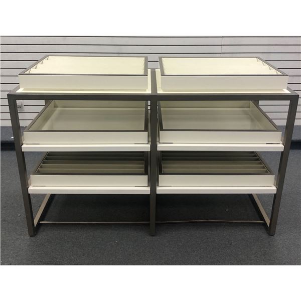 High-end modern white organizer display cabinet w/ metal legs (approx. 59" x 2ft x 40")