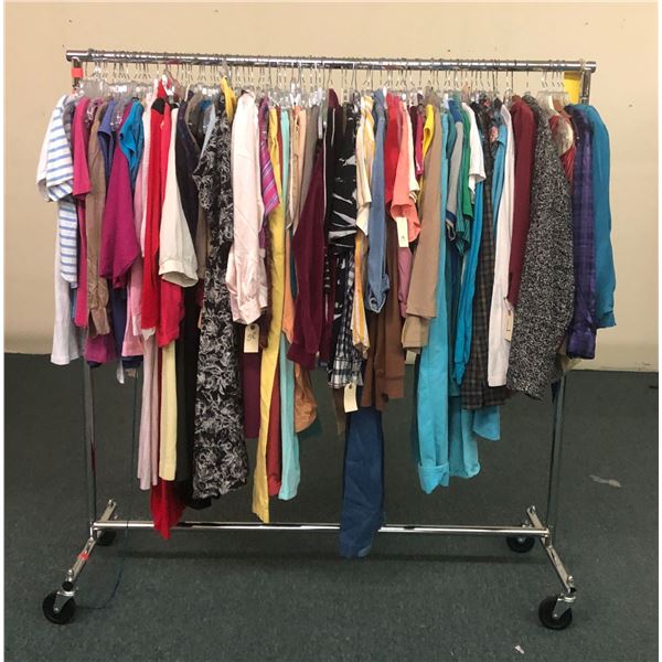 Rack full of misc. women clothes - included shirts/pants/dresses (approx. 100 pcs) RACK IS INCLUDED