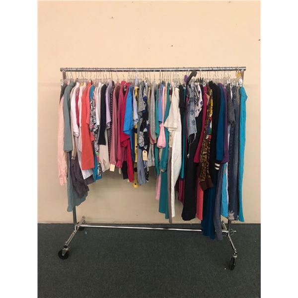 Rack full of misc. clothes - included shirts/jeans/dresses (approx. 80 pcs) RACK IS INCLUDED