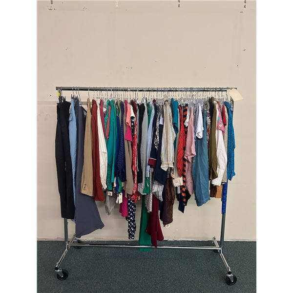 Rack full of misc. set dec clothes - included shirts/dresses/pants (approx. 80 pcs) RACK IS INCLUDED