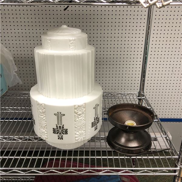 Vintage Art Deco milk glass 3 tier skyscraper hanging globe shade - approx 18" high (not tested)