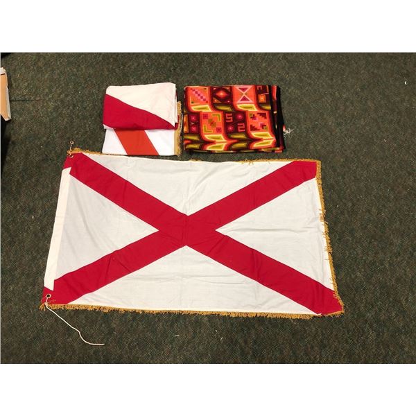Group of 3 misc. flags & 1 native people blanket