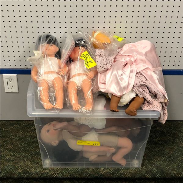 Box full of newborn babies & dolls - approx 15 pcs