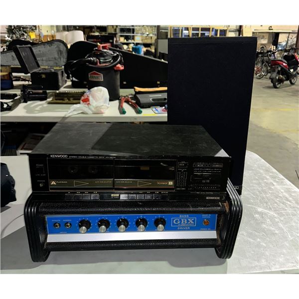 Group of stereo cassette deck, bass GBX diver & mission electronic speaker