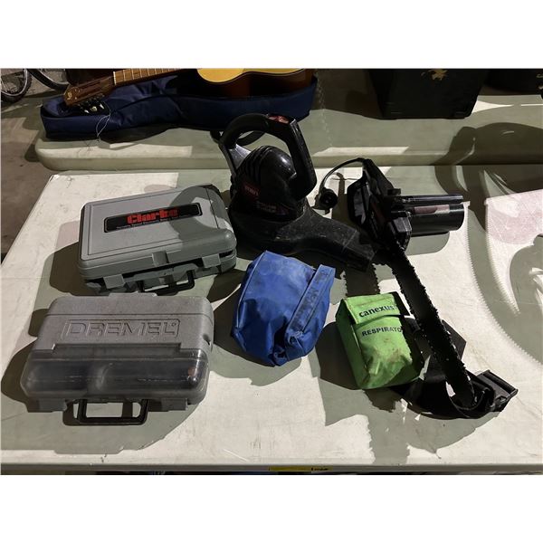 Group of misc items including - Remington 3 peak HP 14"/35.5 cm, Dremel drill, Clarke variable, spee