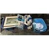 Image 1 : Group of misc items including - picture frames, blanket, clothing, etc...