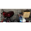 Image 1 : Shelf lot of misc items including - solar driveway marker, camping grill, Honeywell heater, etc...