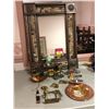 Image 1 : Group of misc. decorative items - includes decorative metal plate/golden metal horse statue/mirror e