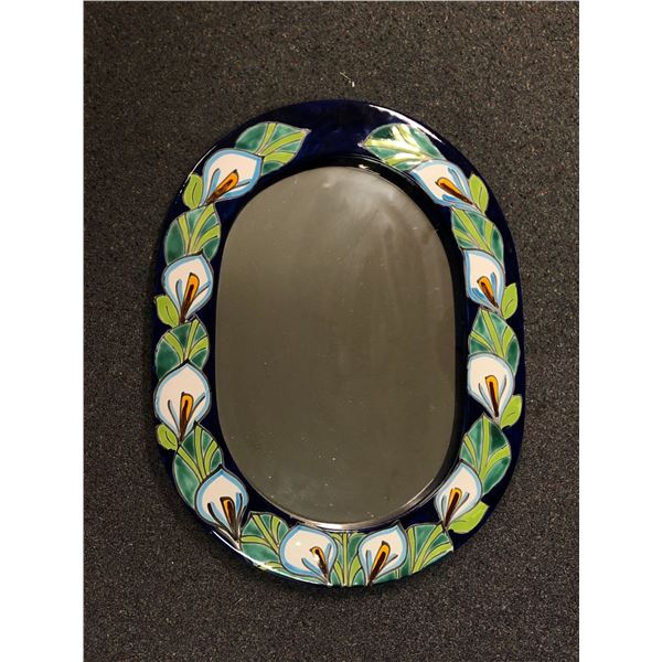 Handmade painted ceramic oval mirror - approx. 21" high