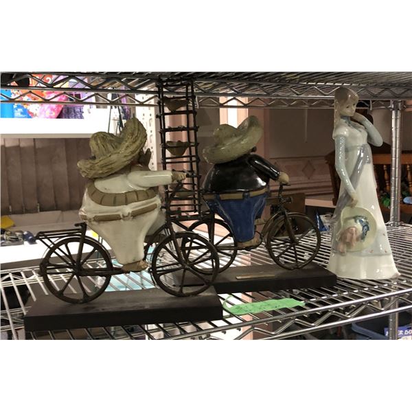 Rodo Padilla - Group of 3 decorative items includes 2 authentics Rodo Padilla bicycle riding pottery