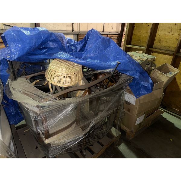 2 pallets of misc items including - antique chairs, plates, small wood trays (for tea?), etc....