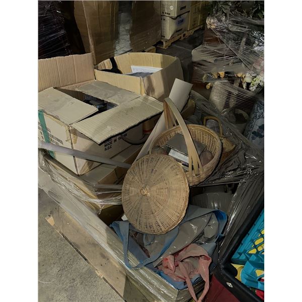 Group of 2 misc items including - Asian style decor, basket, small rake, books, desk fans, cassette