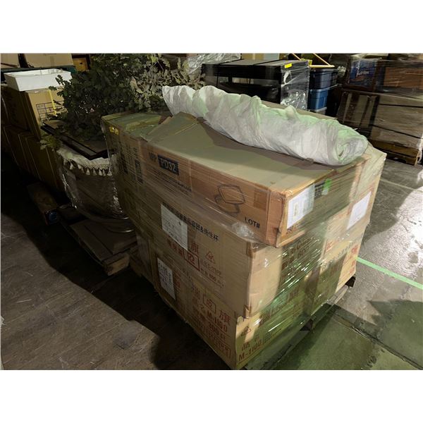 3 pallets of misc items including - home supplies, basketball, toys, books, bags, plastic containers