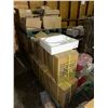 Image 1 : 2 pallets of misc items including - plastic straws, brand new ice block shaving machine, bowls, pape