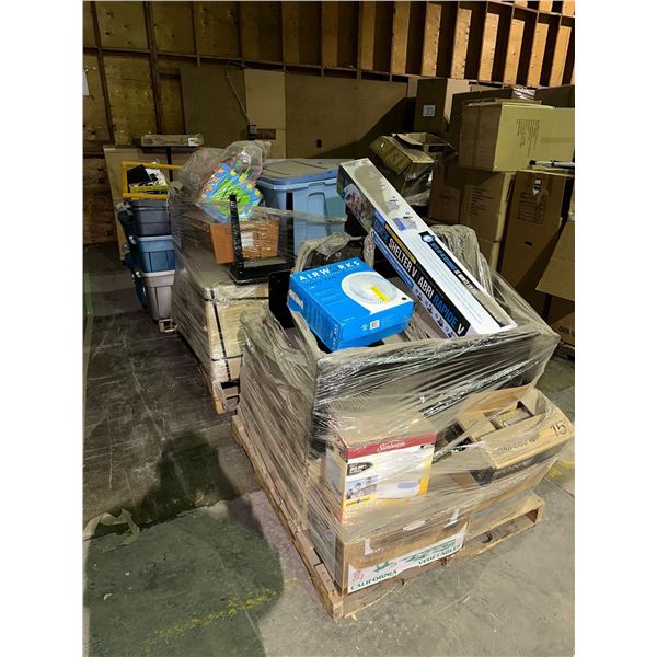 3 pallets of misc items including - table fan, ten, kids toys, kitchenware/pots/pans, chair, tools,