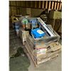 Image 1 : 3 pallets of misc items including - table fan, ten, kids toys, kitchenware/pots/pans, chair, tools,