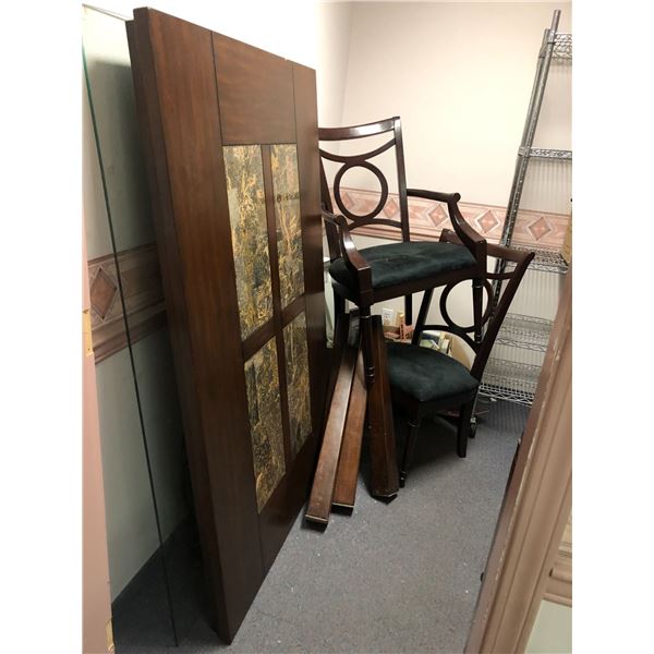 Room full of assorted items - includes chairs/dining table/Rolling shelves/VHS tables & etcÊ