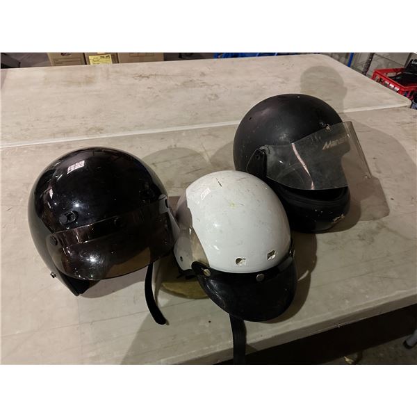 Group of 3 motorcycle helmets