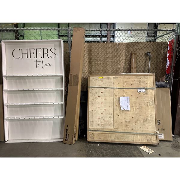 Group of misc items including - Misc table tops, cheers to love wedding decor, shelving, etc...