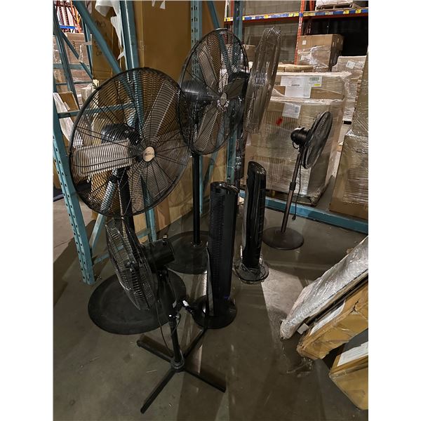 Group of misc items including - 3 industrial fans, 4 small indoor fans, etc...