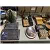 Image 2 : Table of misc items including - wood bowls, decor, wood boxes, tea pot, trays, etc...