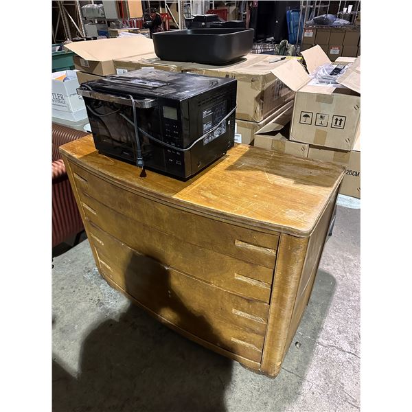 Group of 4-drawer wood dresser, microwave, etc..