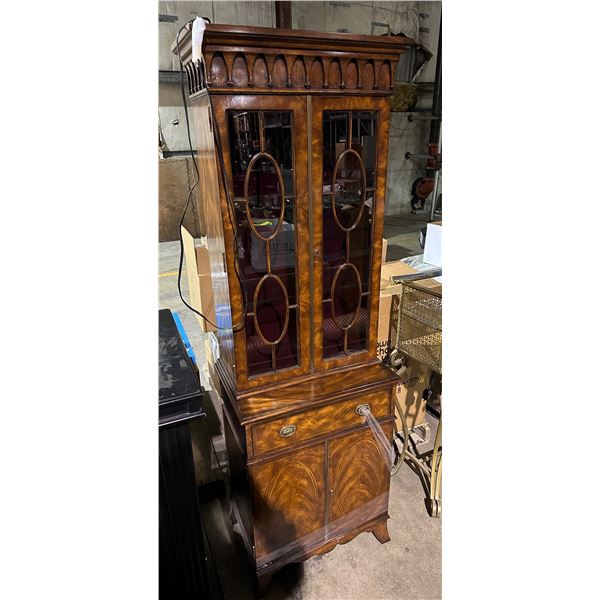 Wood & glass style cabinet approx. 75in H & gold plated metal podium