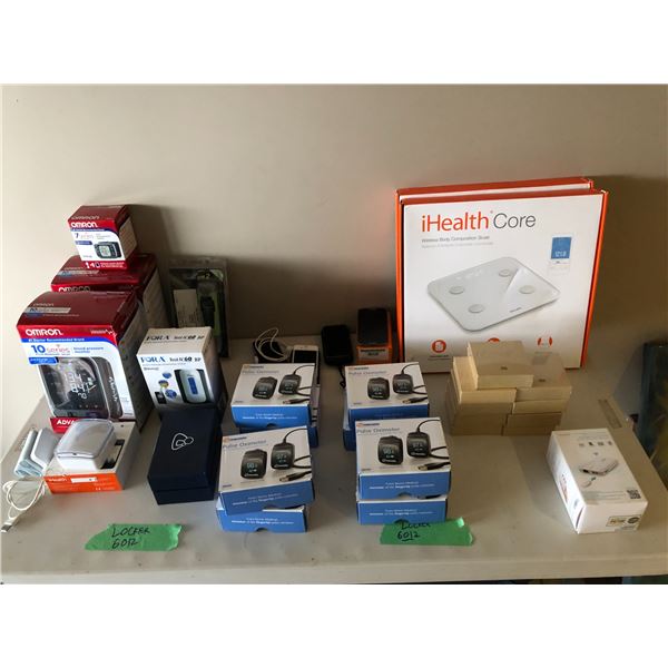 Large group of assorted electronics - includes pulse oximeter/wireless body composition sale/Omron b