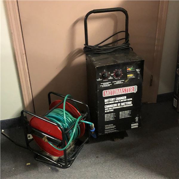 Motomaster - battery charger w/ engine start & battery tester & Mastercraft hose reel