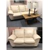 Image 1 : group of 2 beige sofas w/ wooden coffee table - approx 39" x 20" x 18 1/2" & set of 2 decorative lam
