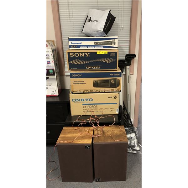 Group of assorted items - includes Sony compact disc player / Denon A/V receiver w/ Bluetooth stream