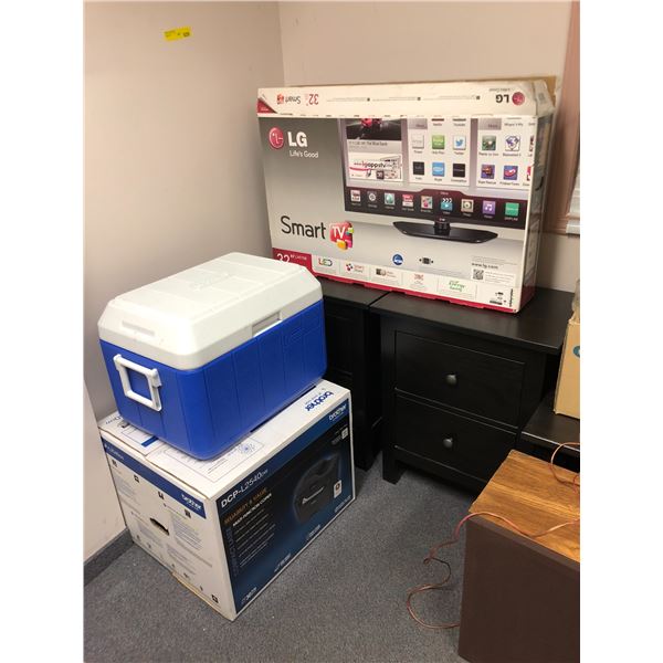 Group of assorted items - includes LG 32" smart TV (LN570B) / Coleman cooler & Brother DCP-L2540DW m